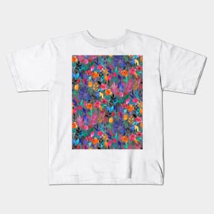 Popping Color Painted Floral on Grey Kids T-Shirt
